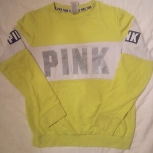PINK Victoria's Secret Neon Yellow Crew Neck Sweater